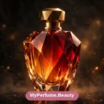 Luxurious red perfume bottle with crystal details, Baccarat Rouge style elegance