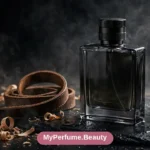 Elegant men's cologne bottle with dark woods and spices, masculine luxury fragrance